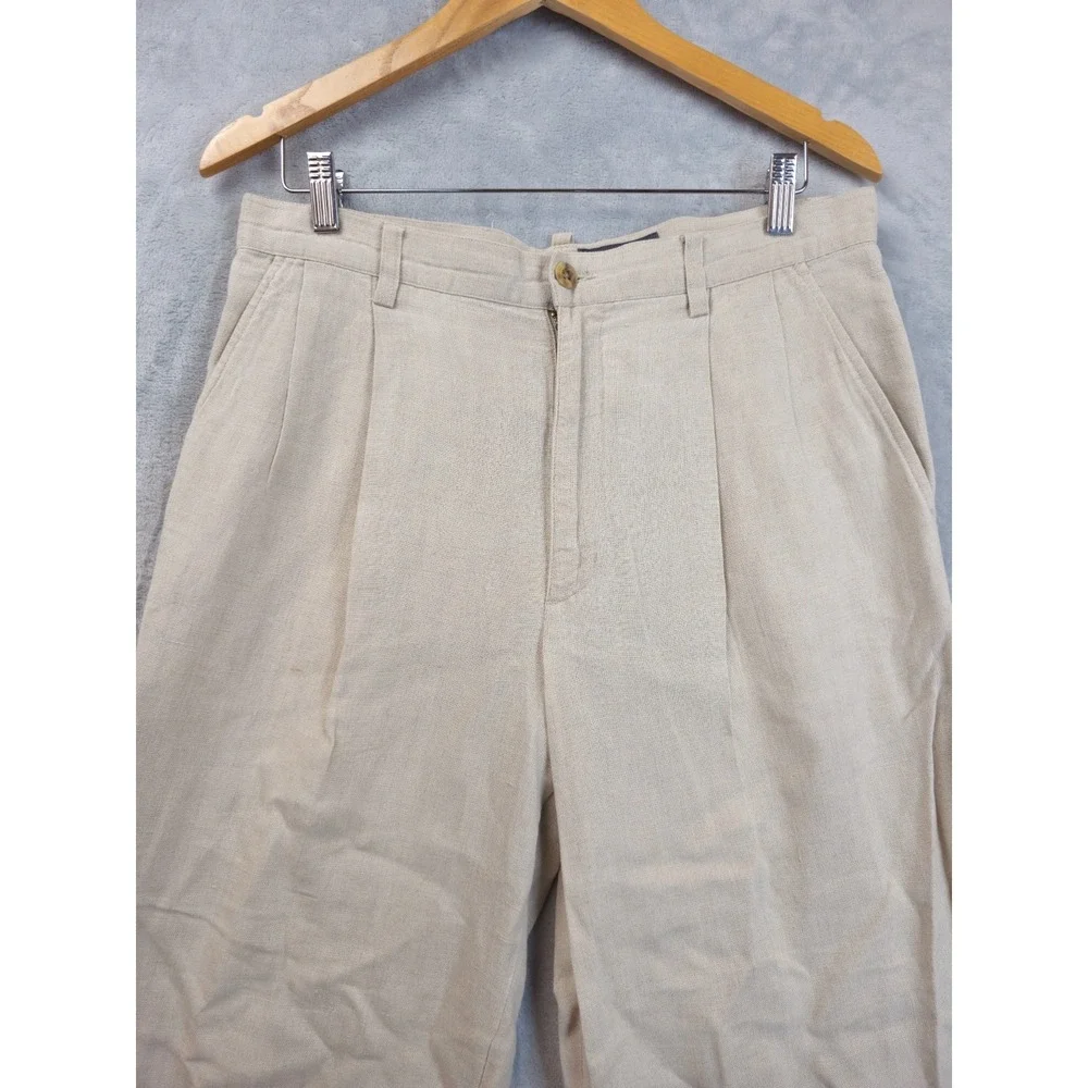 Eddie Bauer Linen Pants Mens 33x27 Khaki Pleated Lightweight Breathable 90's